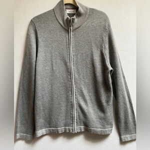 Aqua Toscano merino blend  zip up long sleeve cardigan sweater Sz M 21.5” PTP